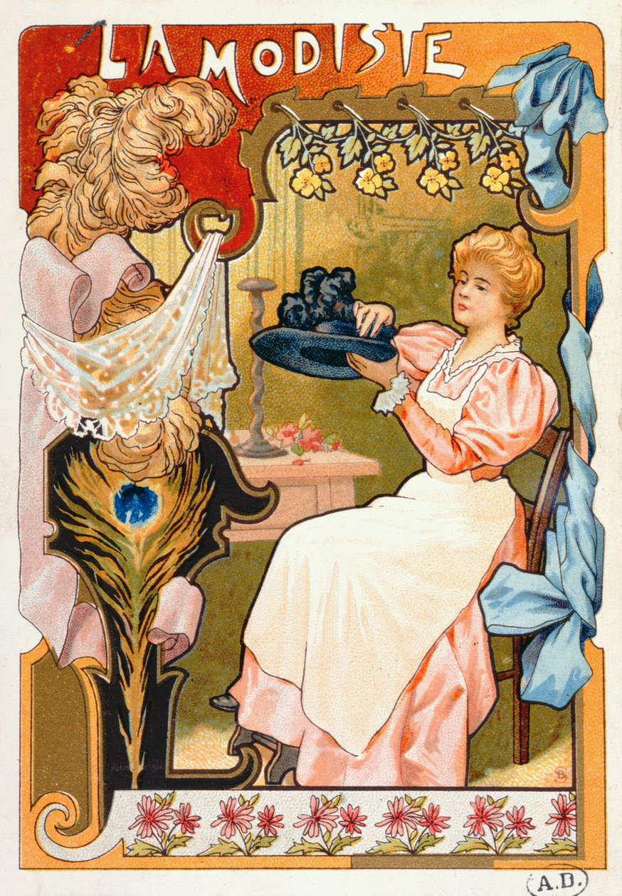 The Milliner, fra en række litografier, der viser forskellige håndværk, 1899 af French School