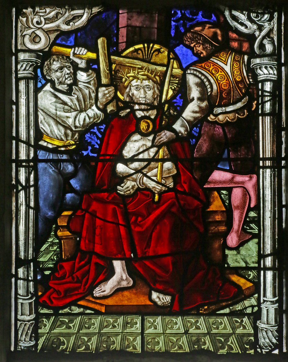 The Mocking and Crowning with thorns (farvet glas) af French School