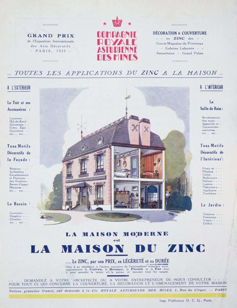 Det moderne hus er et zinkhus, annonce fra magasinet LArt Menager, maj 1927 af French School