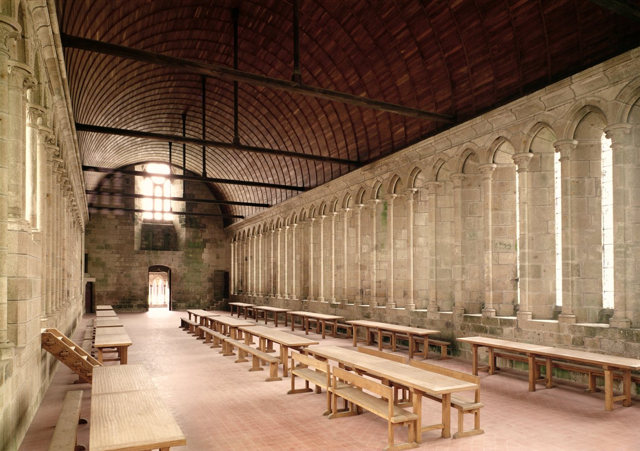The Monks Refectory, indvendig udsigt over klosteret, 1217 af French School