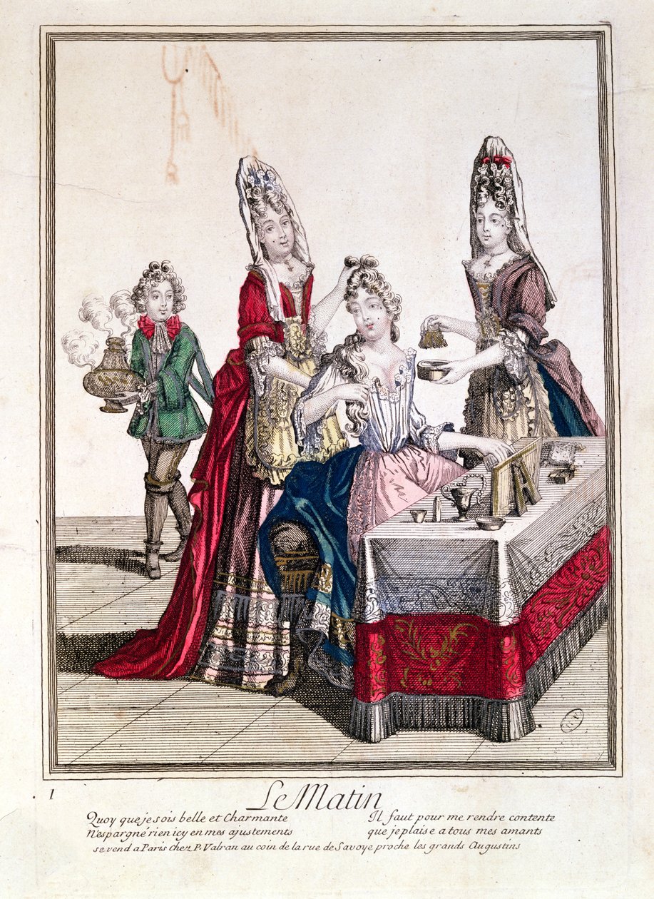 The Morning, Lady at her Toilet, 2. halvdel af 1600-tallet (farvegravering) af French School