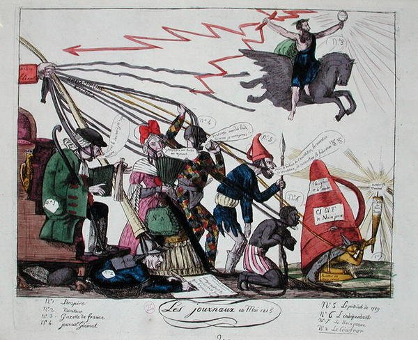 Aviserne fra maj 1815 (farvet gravering) af French School