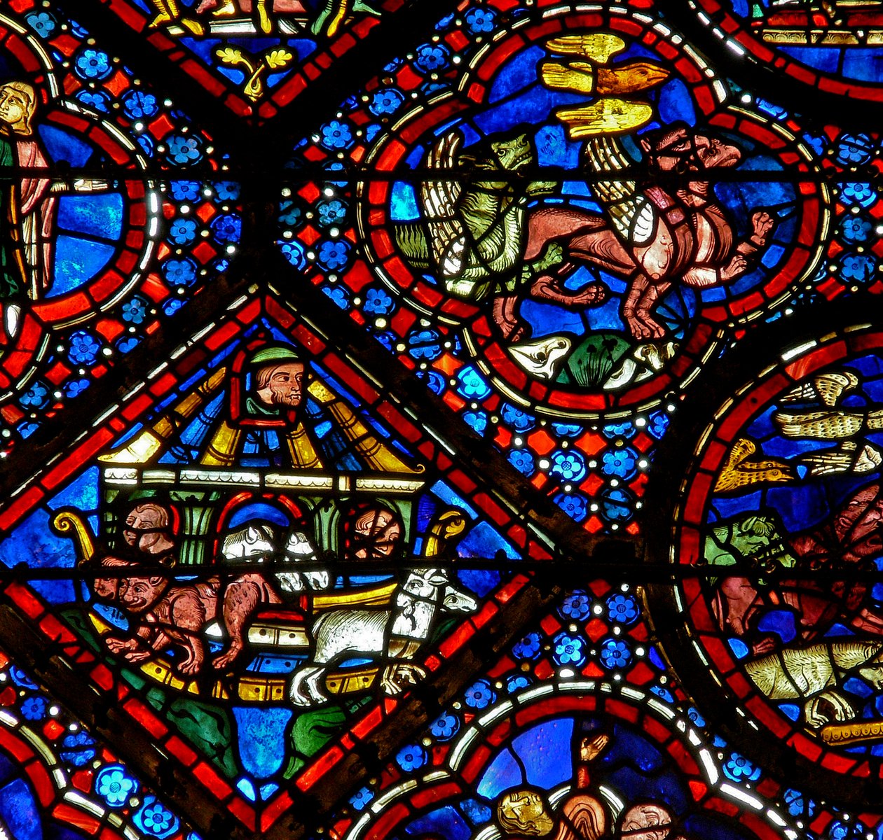 Noah-vinduet: Noa ser på dyrene, når de forlader arken (w47) af French School