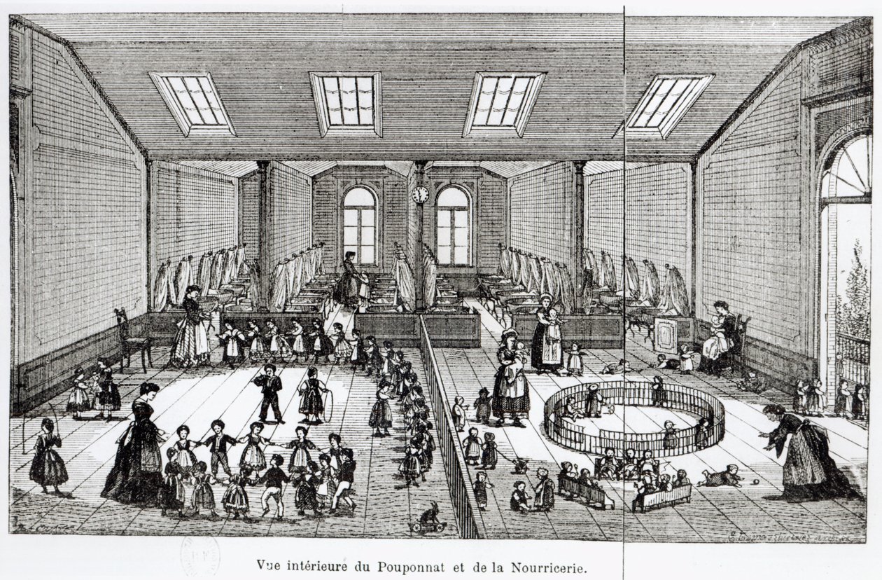 The Nursery in the Family of Guise, fra Solutions Sociales af Jean-Baptiste Andre Godin (1817-88), Paris, 1871 af French School