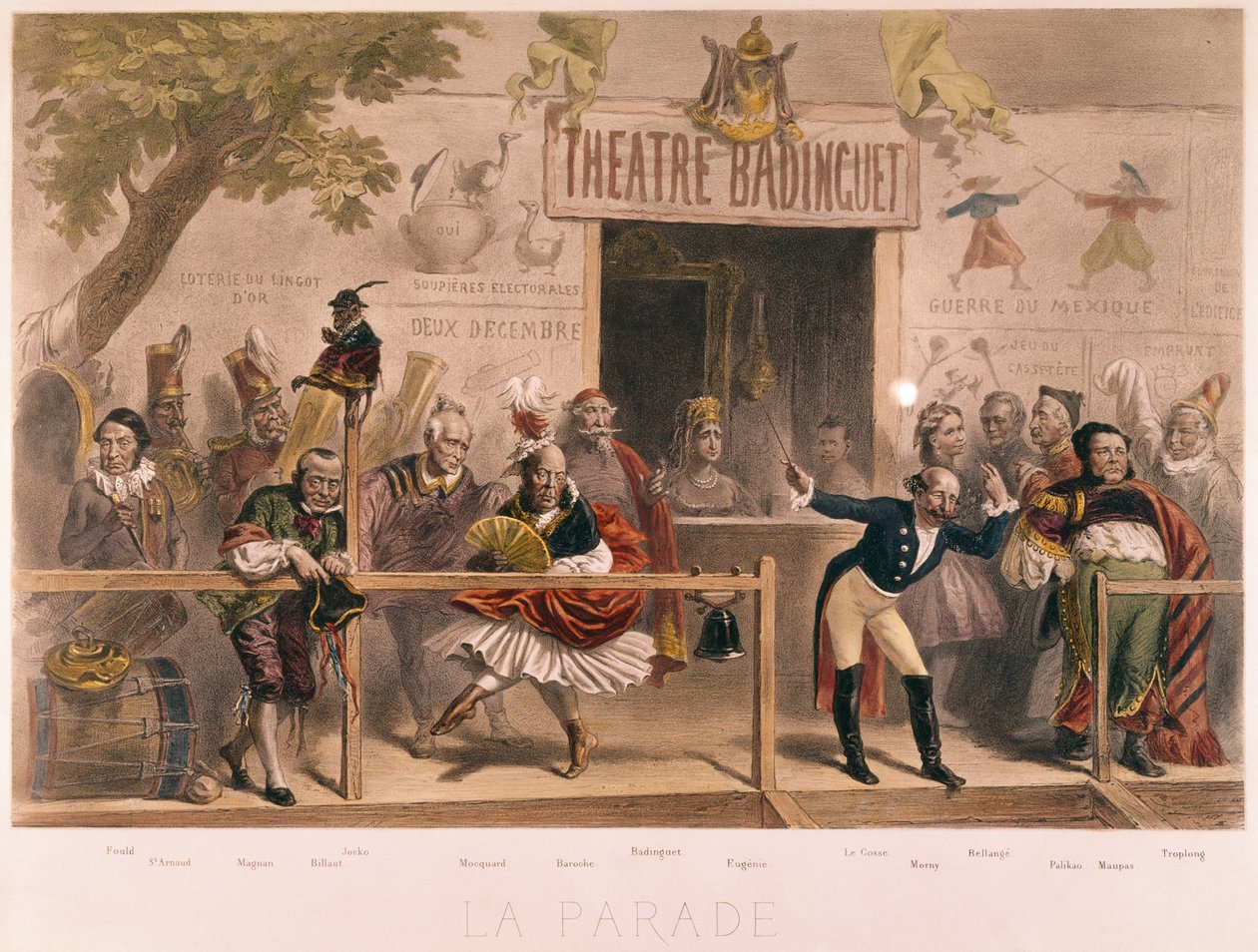 Paraden, karikatur af Napoleon III og hans hof (1808-73), fra La Menagerie Imperiale, ca. 1870 af French School