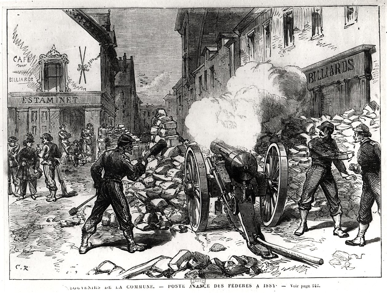 Pariserkommunen: En barrikade ved Issy, 2. maj 1871 (gravering) (bw-foto) af French School