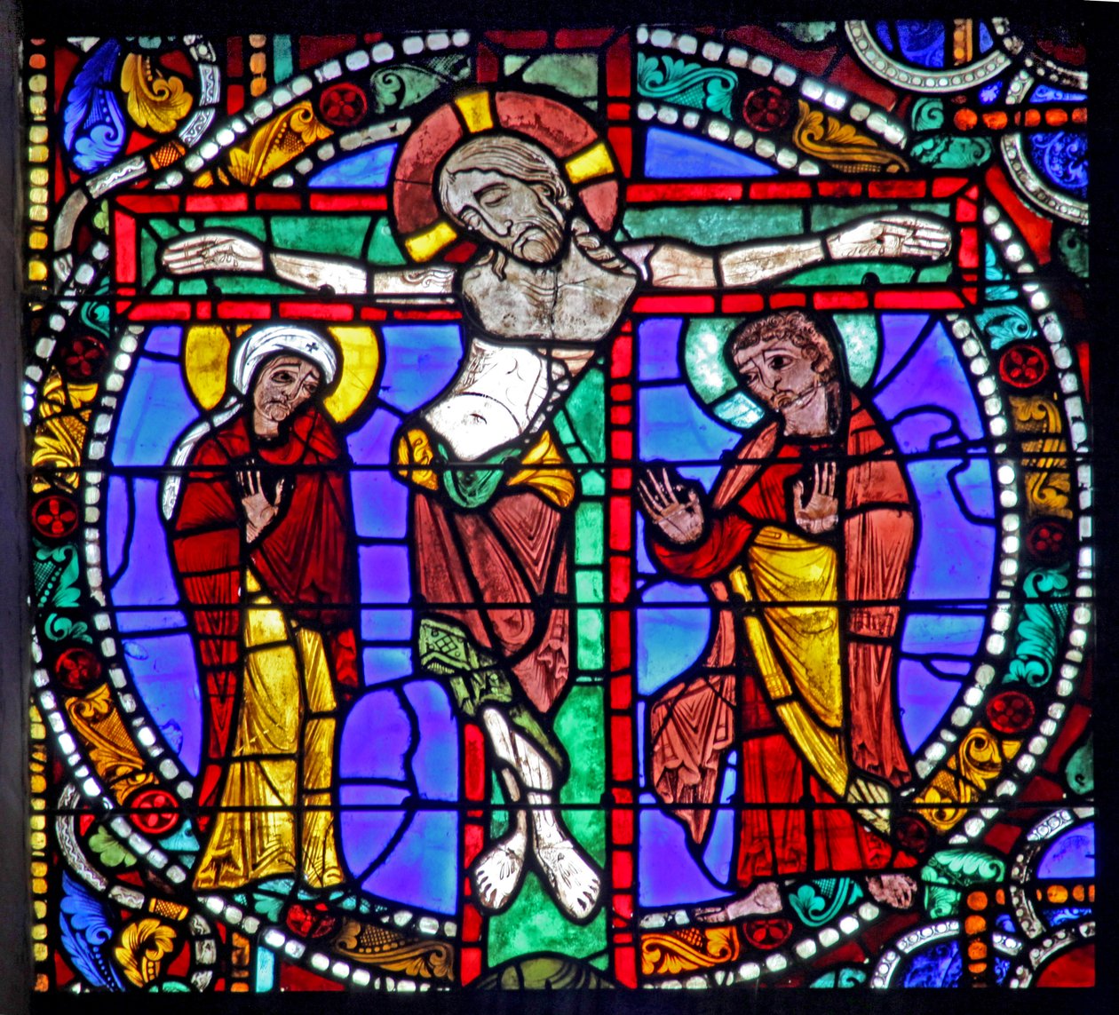 Passionsvinduet: Korsfæstelsen med Sankt Maria og Sankt Johannes (w51) af French School