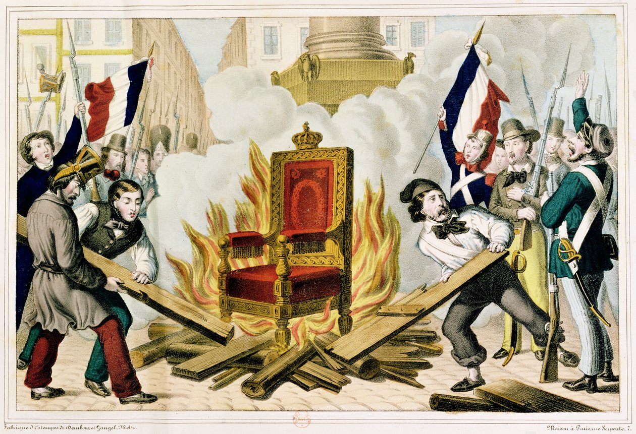 Folket, der brænder tronen på Place de la Bastille, 1848 af French School