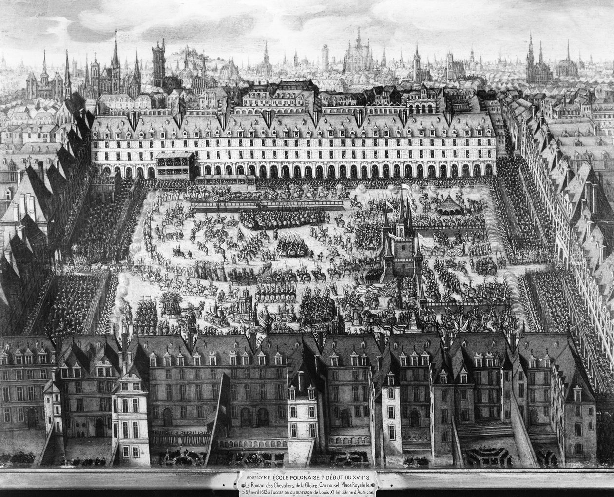 Place Royale og karrusellen i 1612 (gravering) af French School