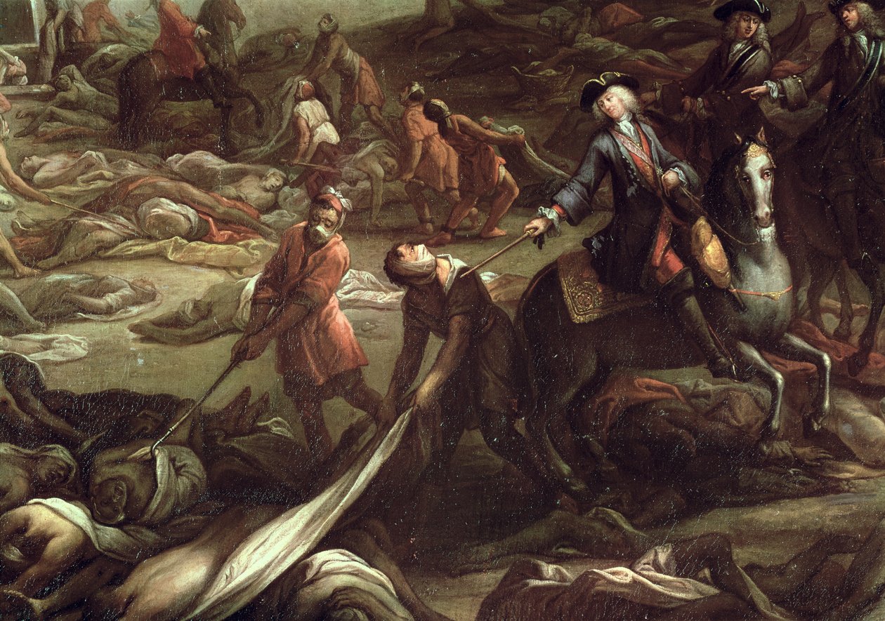 Pesten i Marseille i 1720 (olie på lærred) (detaljer) af French School