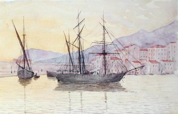 The Port of Menton (akvarel på papir) af French School