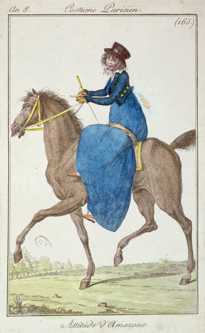 The Pose of the Amazon, modeplade fra Costumes Parisiens, 1800 af French School
