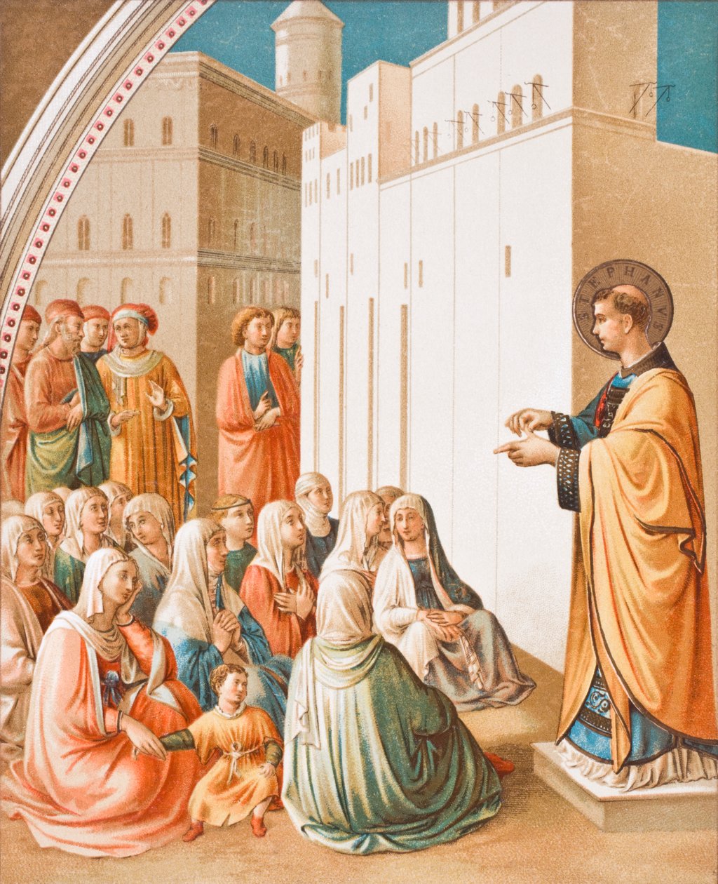 The Preaching of St. Stephen, efter freskomaleriet af Fra Angelico, fra Science and Literature in The Middle Ages af Paul Lacroix pub. London 1878 af French School
