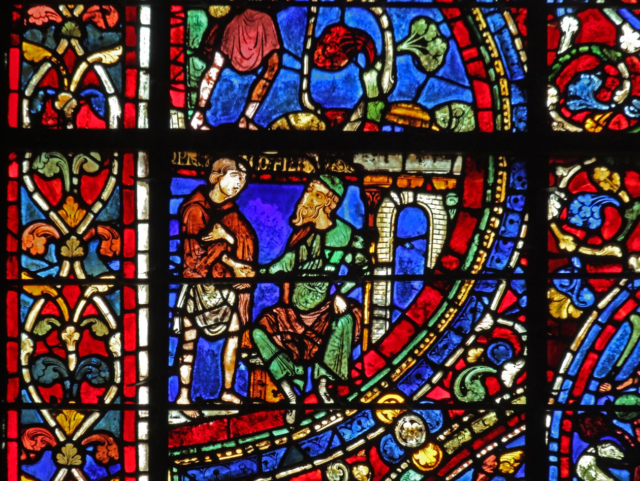 The Prodigal Son-vinduet: beder om arbejde (w35) af French School