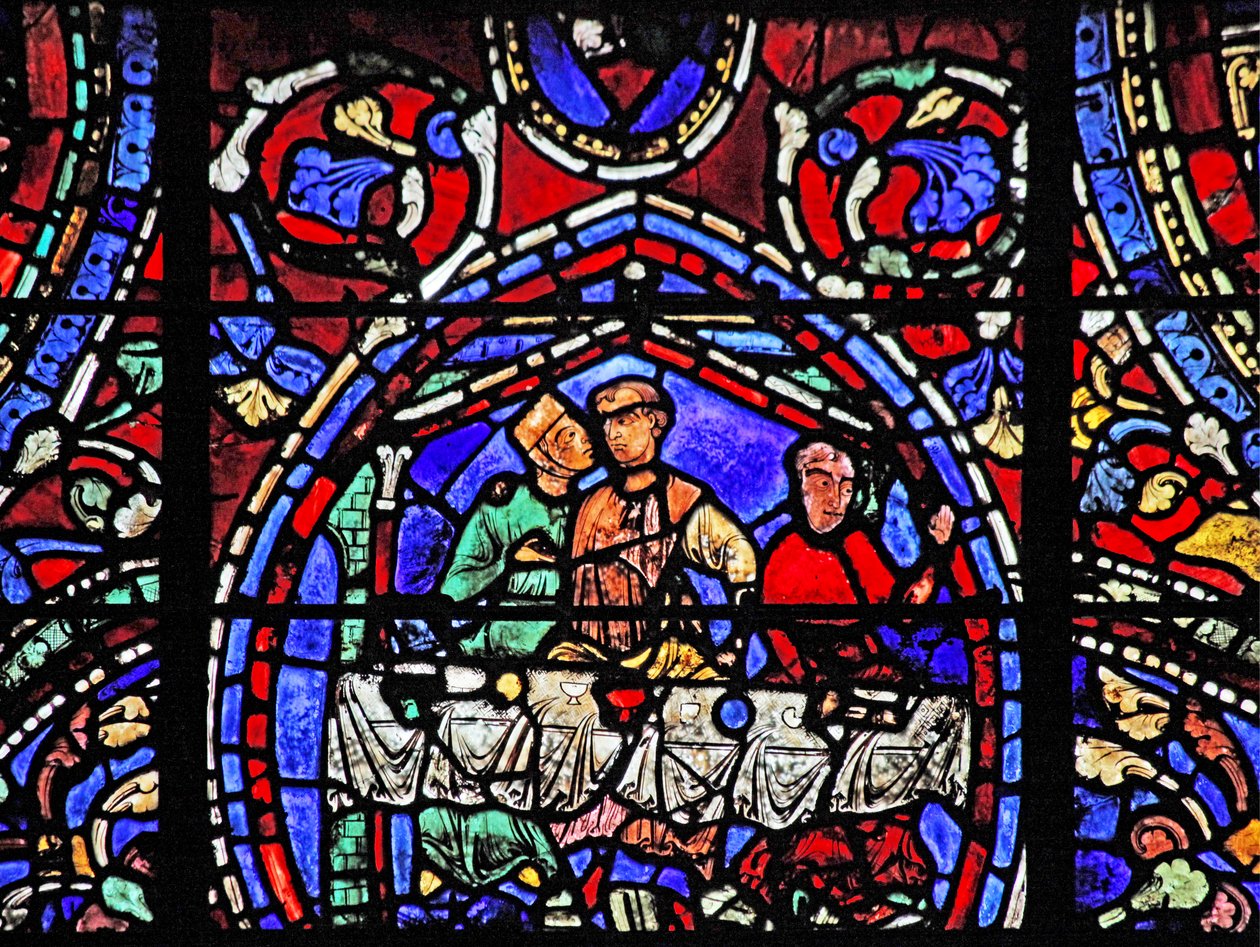 The Prodigal Son-vindue: omfavner en af kurtisanerne (w35) af French School
