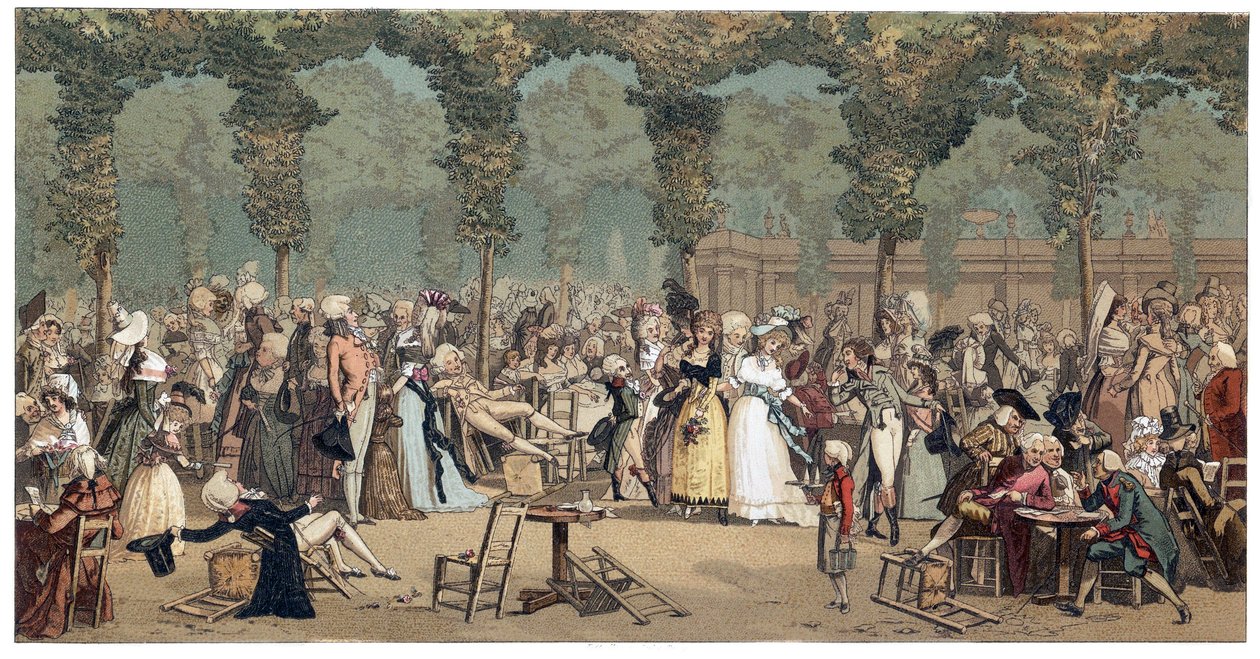 Den offentlige promenade ved Palais Royal i Paris af Philibert-Louis (Philibert Louis) Debucourt (1755-1832) af French School