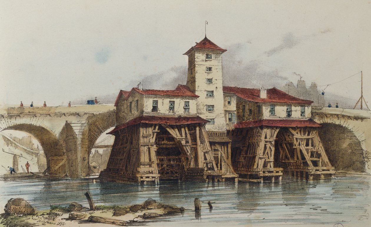 Pumpen fra Pont Notre Dame, 1836 af French School