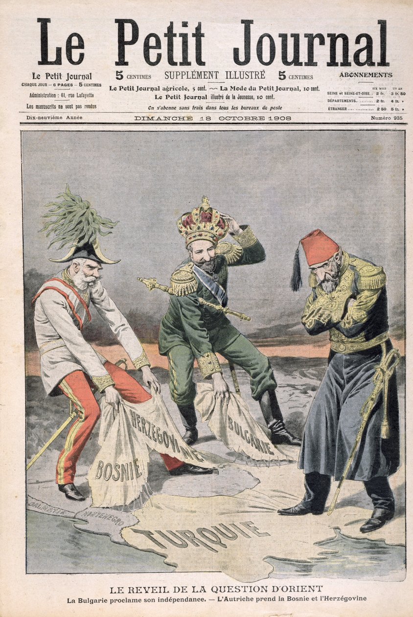 The Resurgence of the matter of orientalske lande og Balkan, forsideillustration fra Le Petit Journal, 18. oktober 1908 (farvestik) af French School