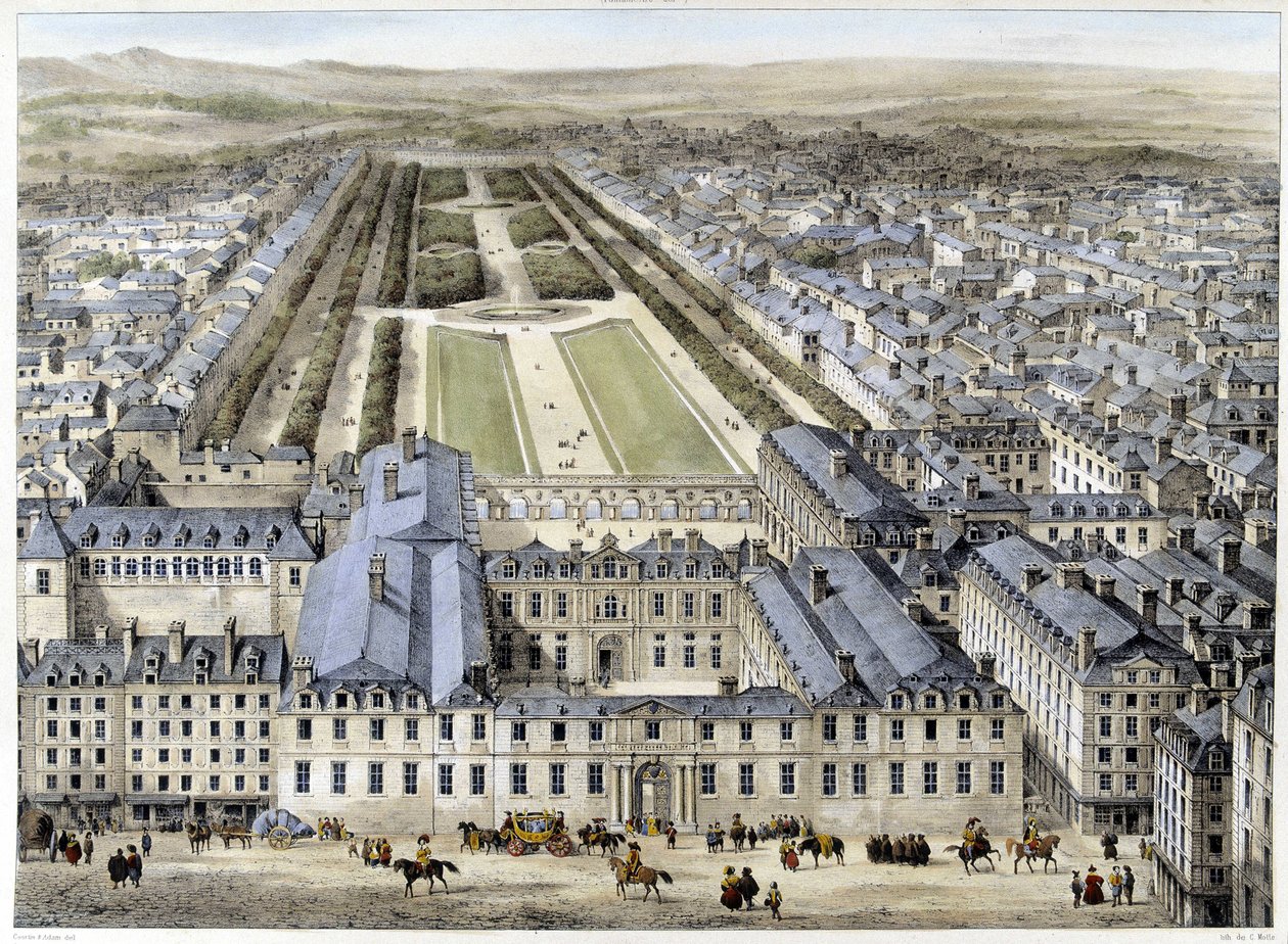 Det kongelige palads i 1679, set fra St Honoré Street - litografi af French School