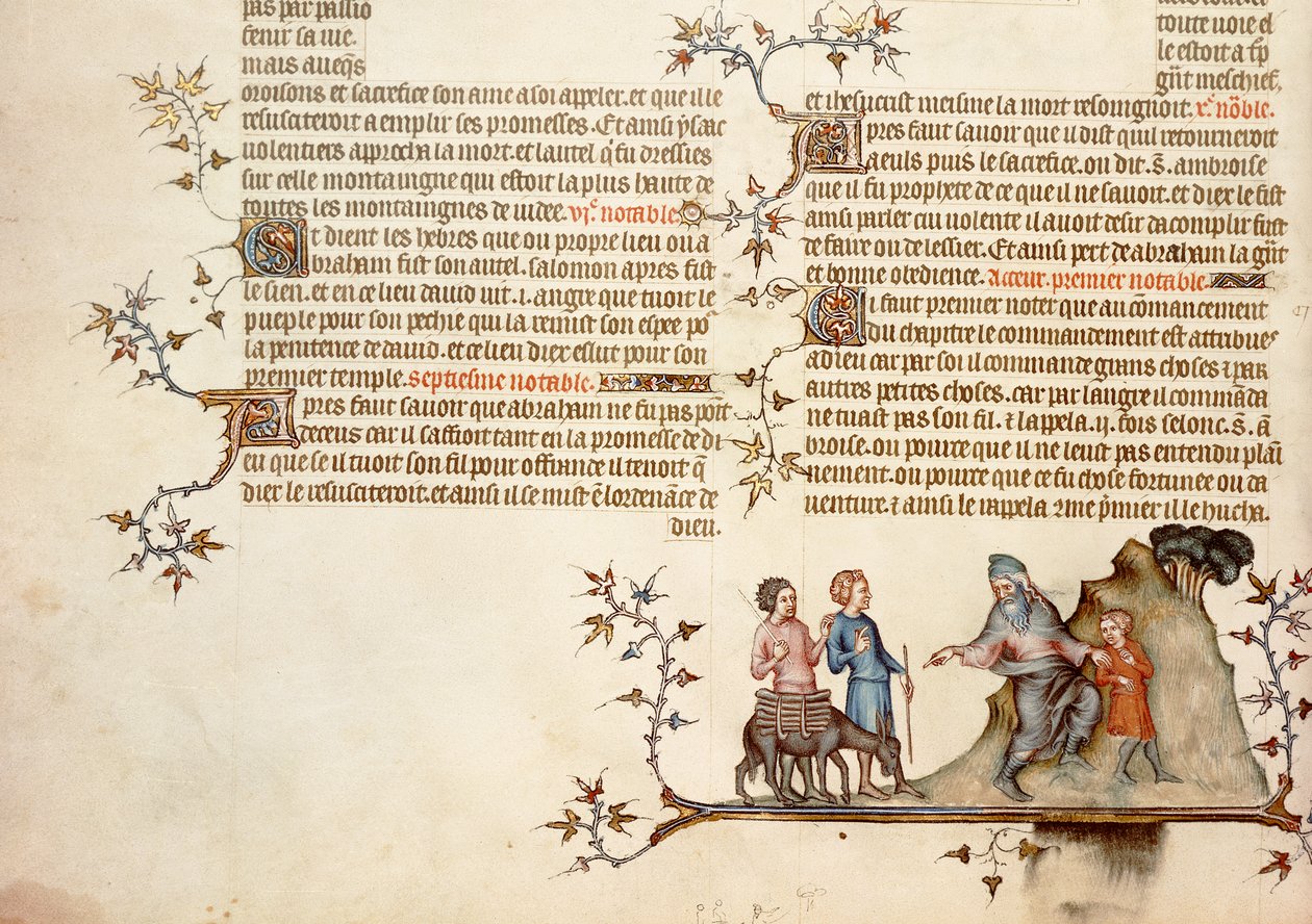 Isaacs offer, fra Bibelen om Jean de Sy, ca. 1355 af French School