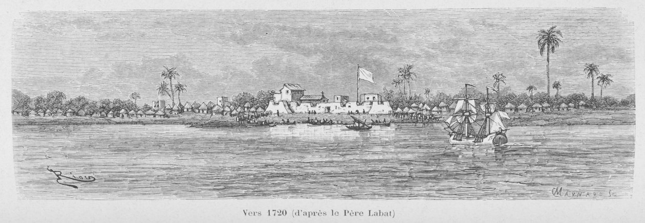 Saint-Louis-floden i 1720, Senegal, illustration fra 