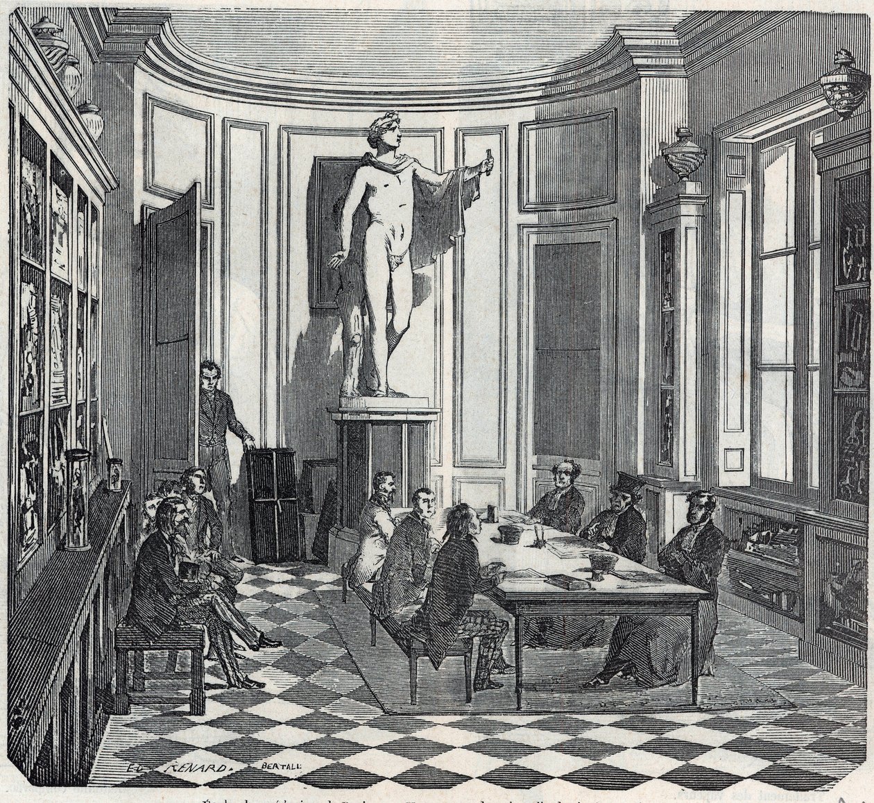 School of Medicine i Paris - en eksamen i instrumentrummet - Indgravering i "Tableau-de-Paris" af Edmond Texier 1852 af French School