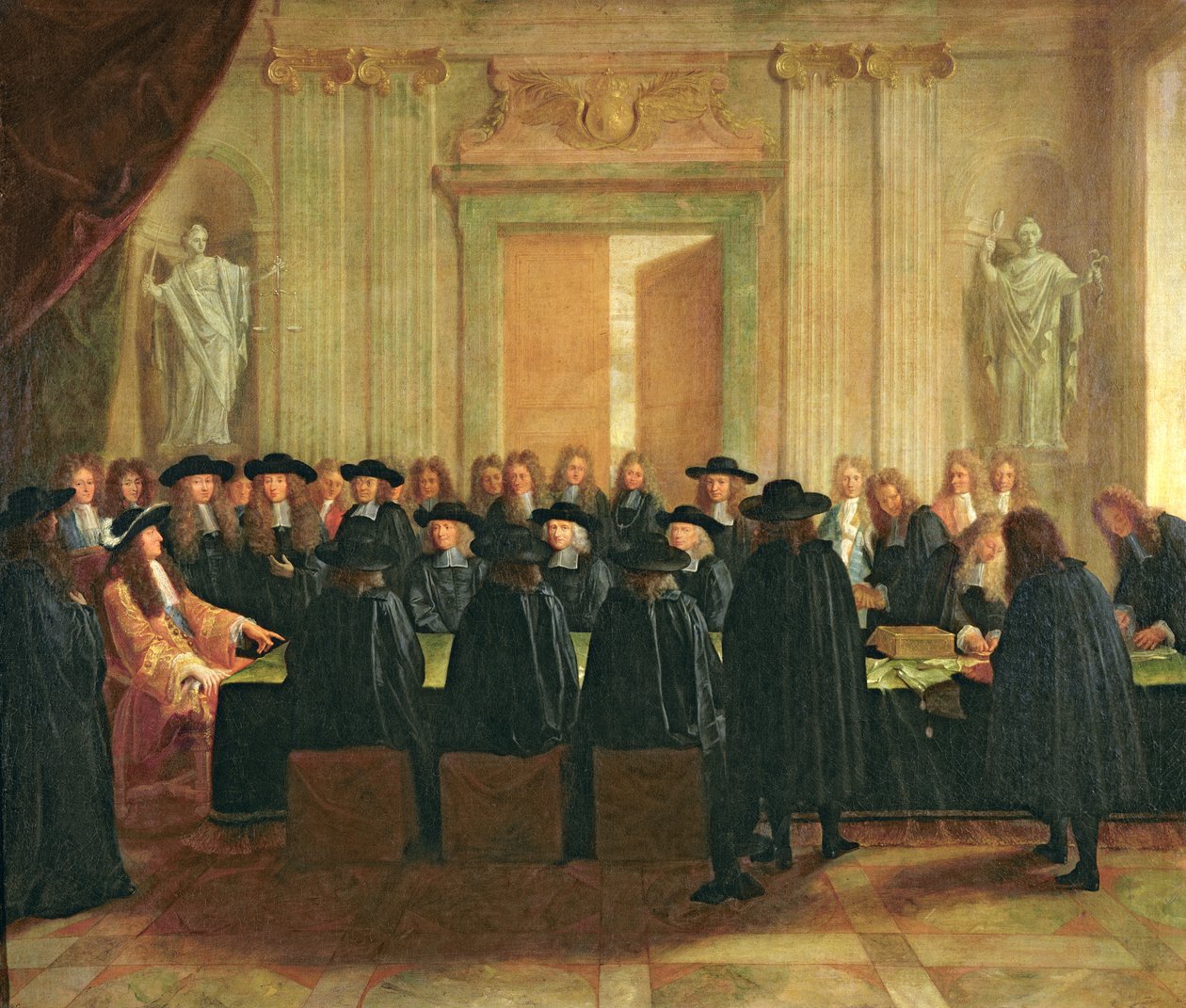 Seglet holdt af Ludvig XIV (1638-1715) for medlemmer af statsrådet og appelretten i 1672, 1672 af French School