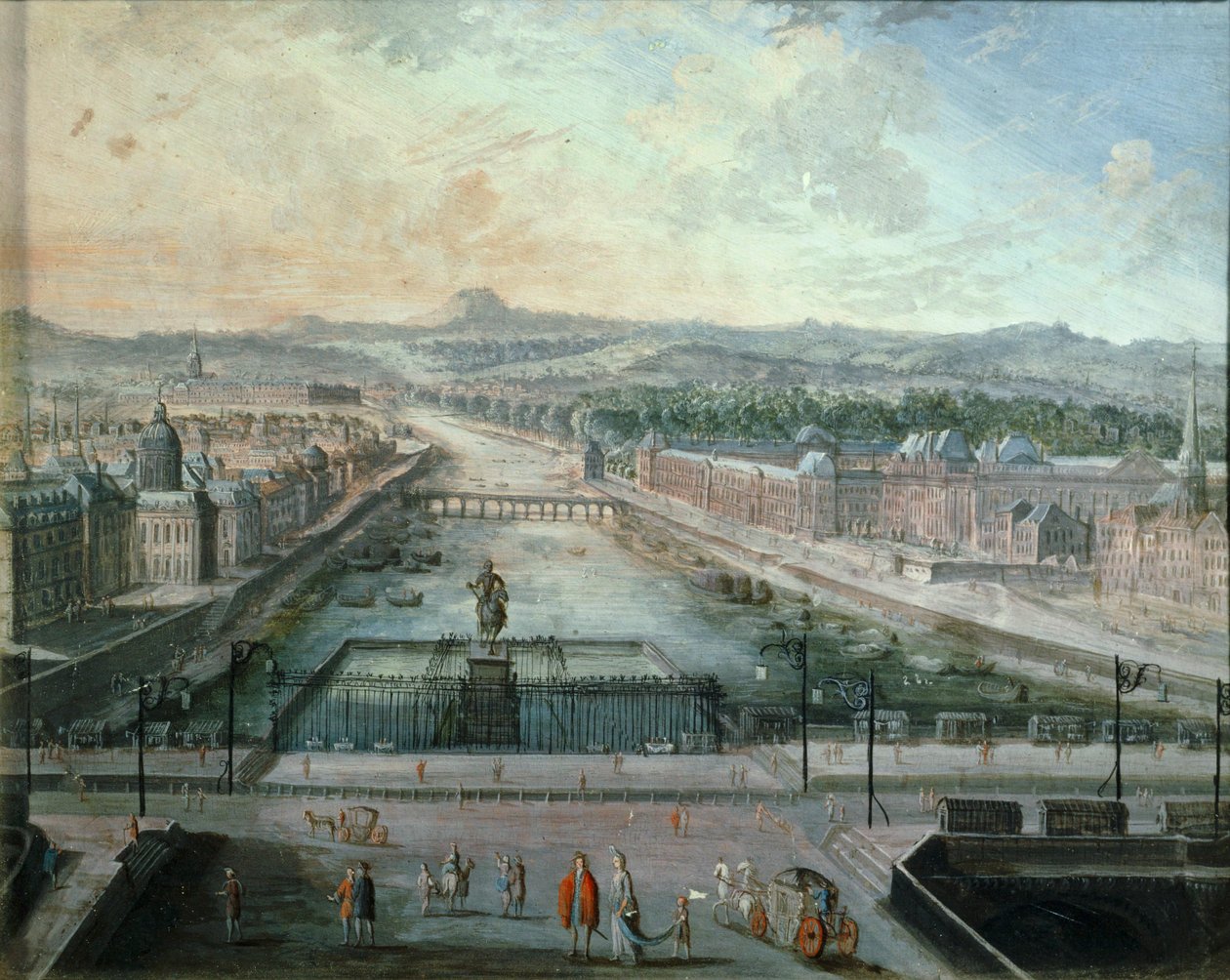 Seinen set fra Place Dauphine ... (maleri på lærred) af French School