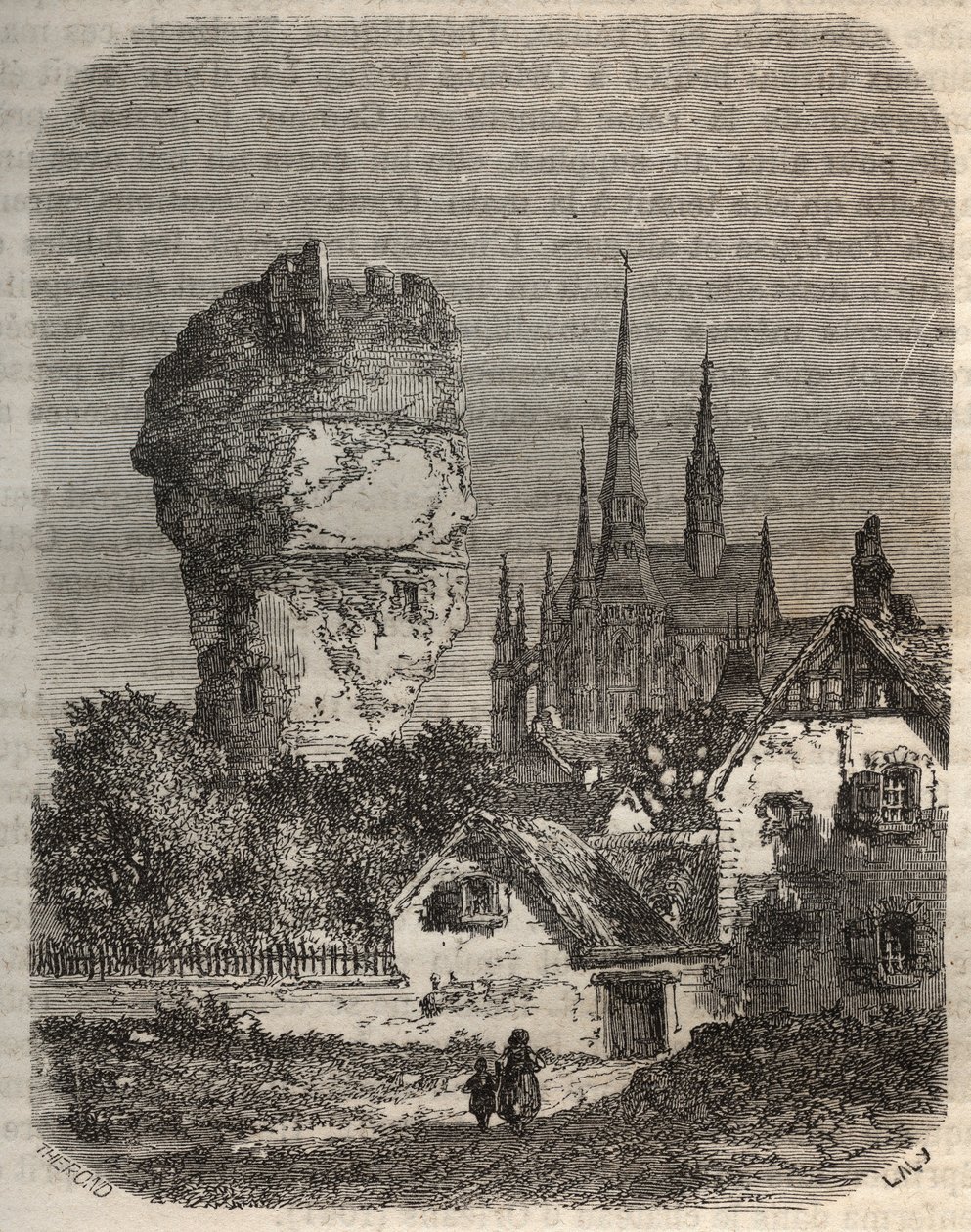 The Shoulder of Gallardon - feodale tårn, der stammer fra det 12. århundrede - indgravering i "Histoire de France" af Victor Duruy (1811-1894) - 1882 af French School