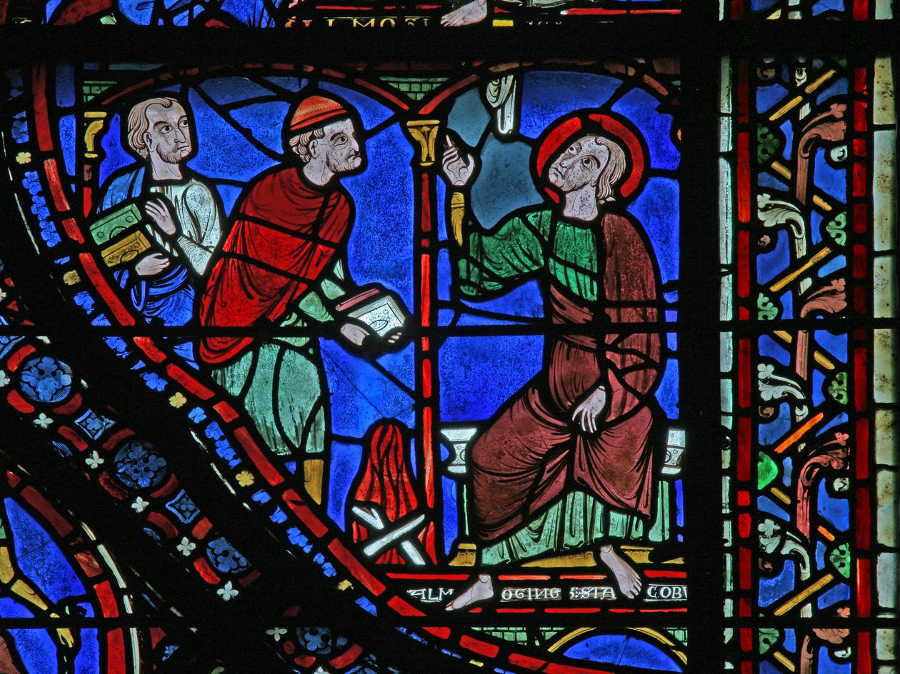 The St James Window: Almongenes (Hermogines) ved at brænde sine bøger (w5) af French School