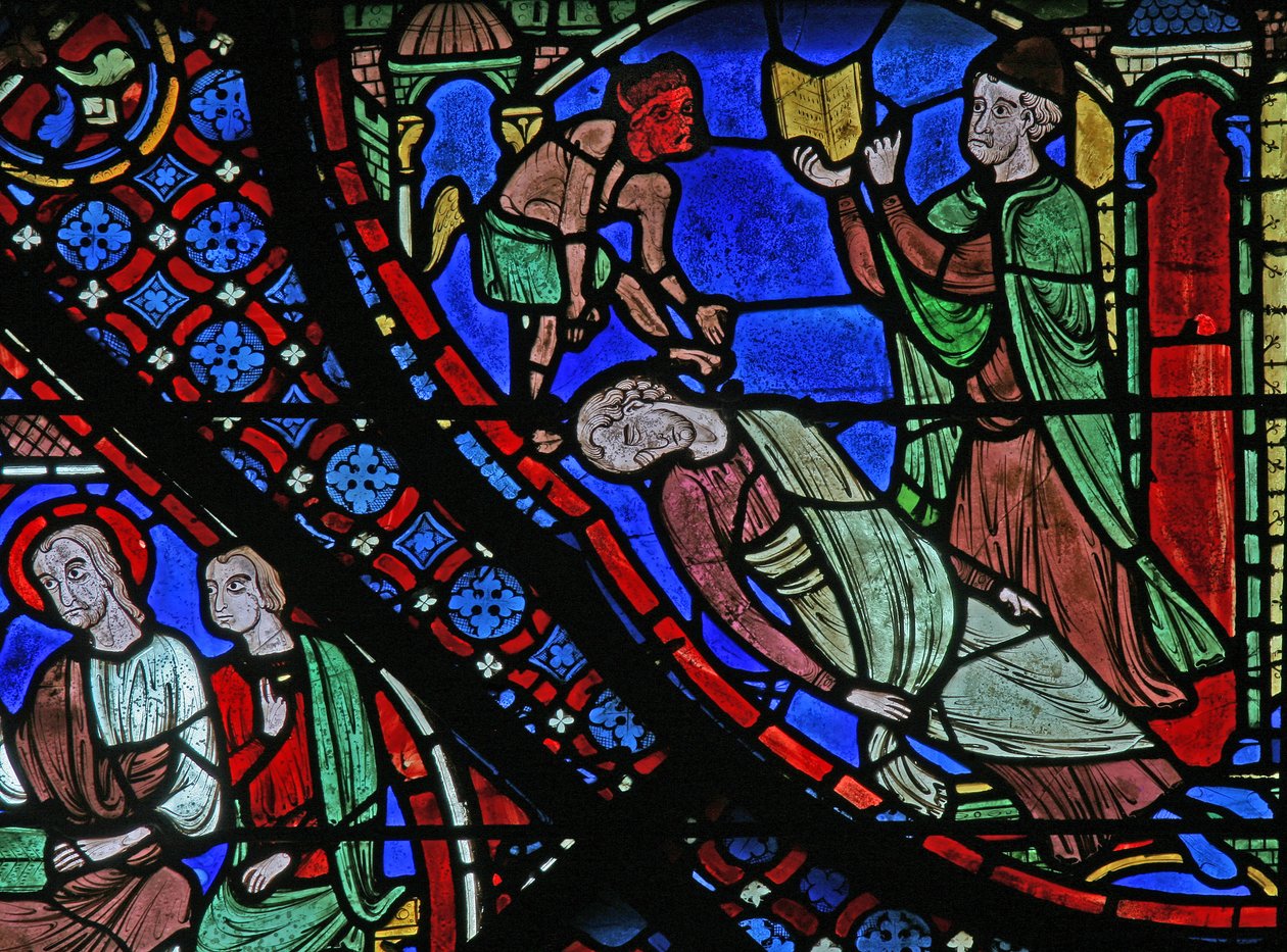The St James Window: Filetus er bundet med en magisk besværgelse af Almogenes (Hermoniges) (w5) af French School
