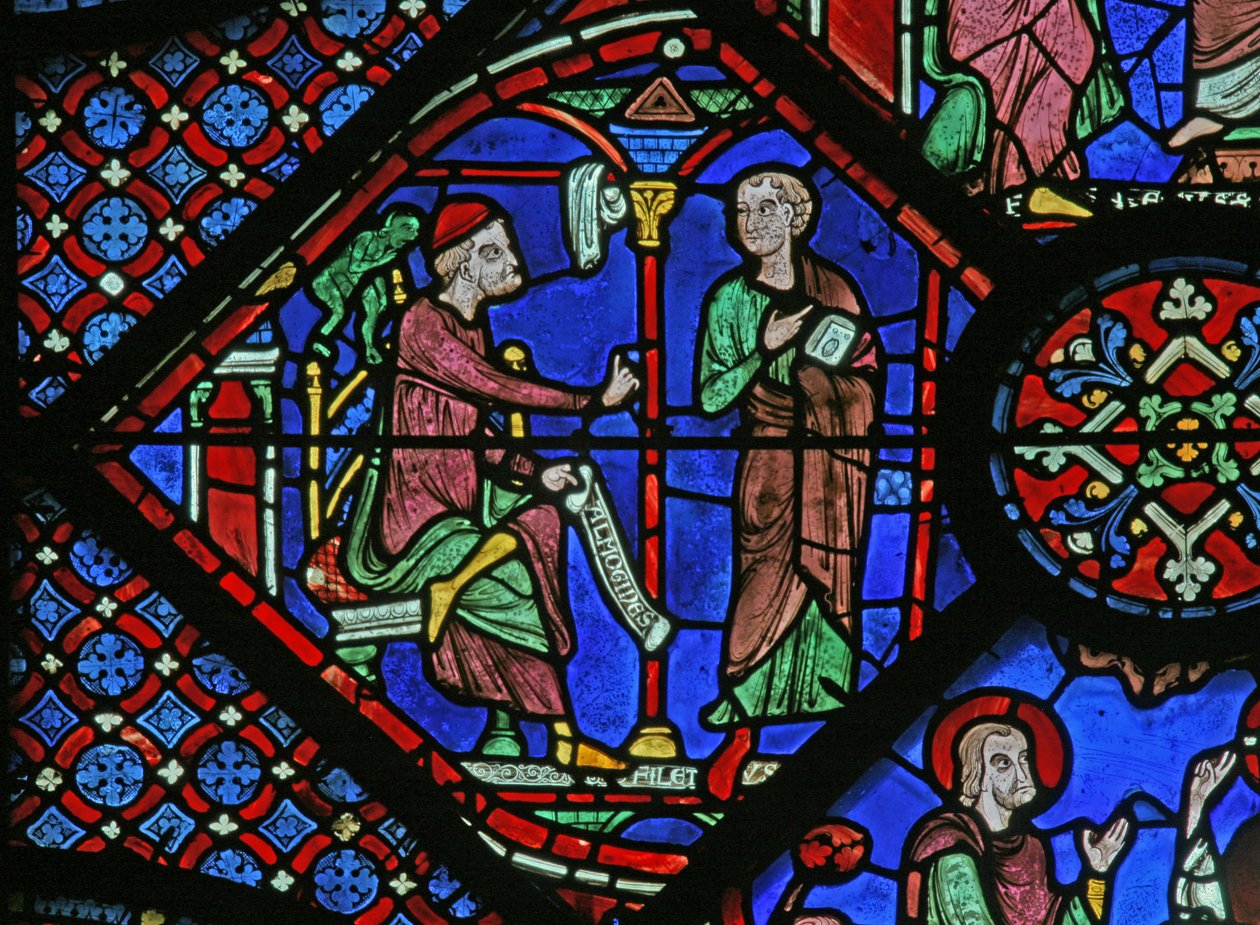 The St James Window: Magikeren Almoniges (Hermoniges) sender sin discipel Filetus til St James (w5) af French School