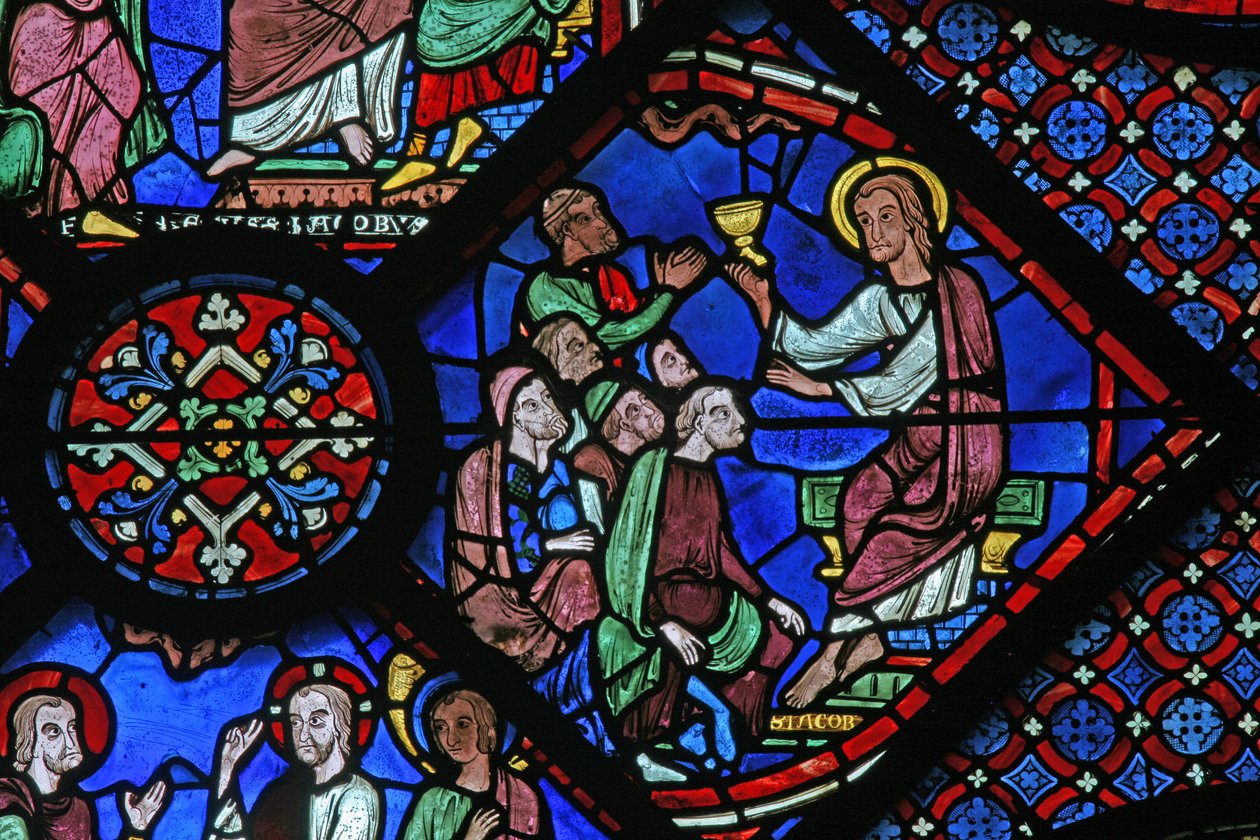 St James Window: han prædiker i synagogen (w5) af French School