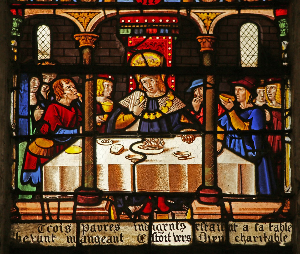 St Louis-vinduet: Louis fodrer de fattige af French School