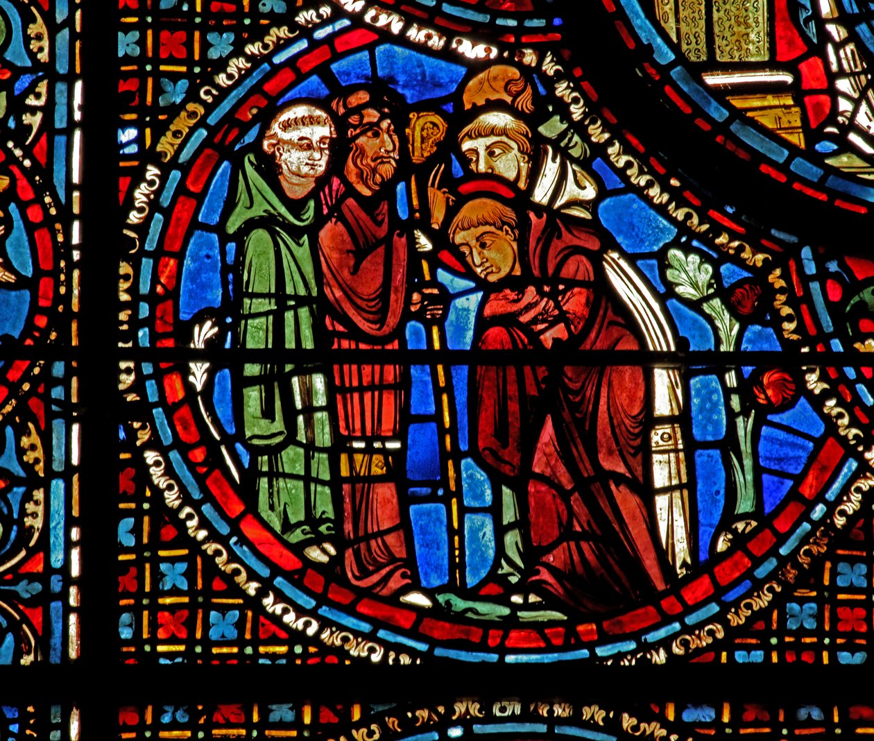 St Lubin-vinduet: St Avit velsigner Lubin og de to munke (w45) af French School