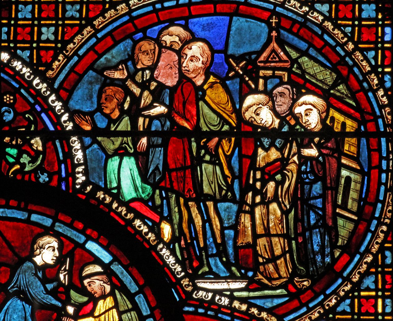 St Lubin-vinduet: en procession forlader en kirke (w45) af French School