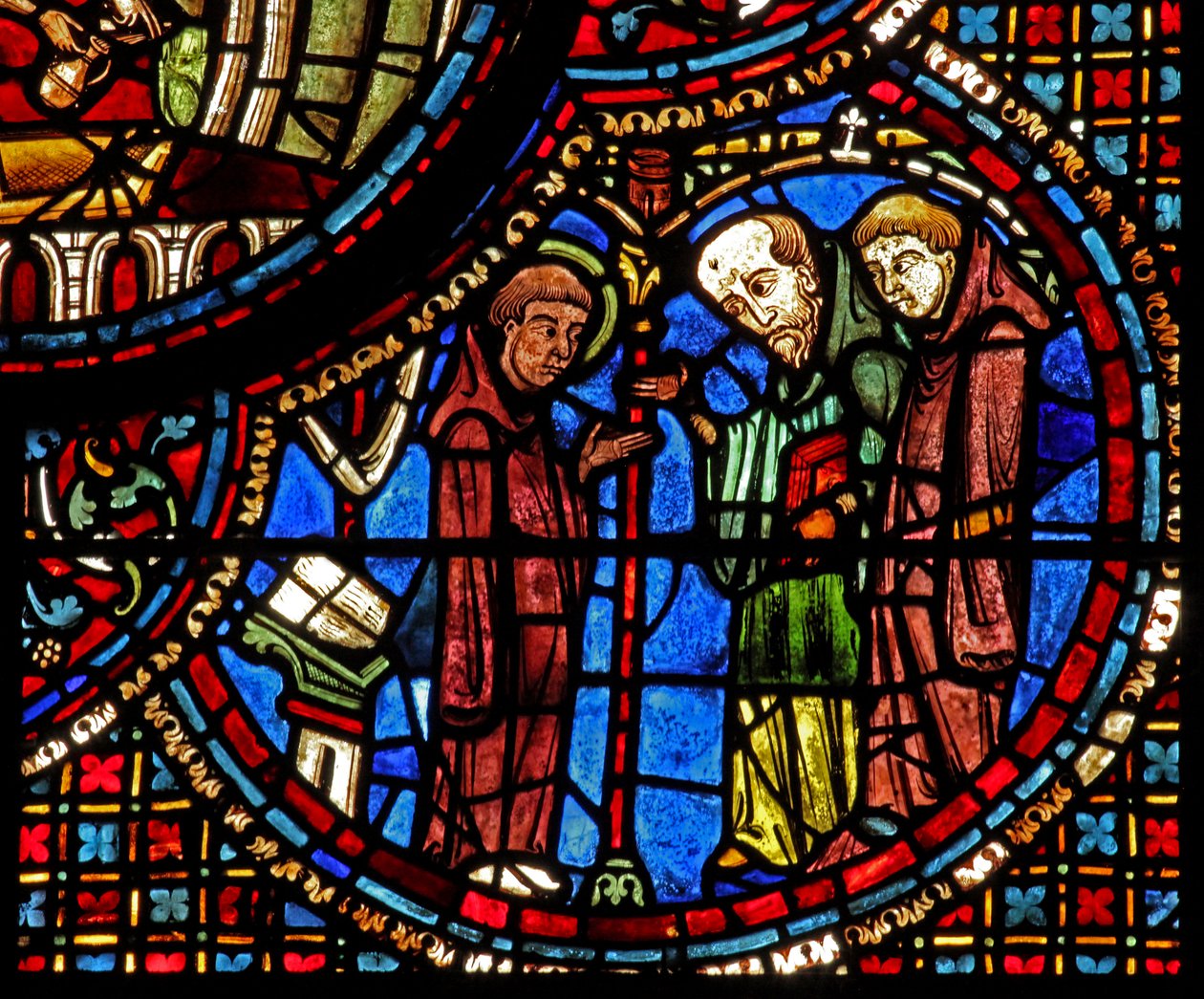 St Lubin-vinduet: hans meditationer bliver afbrudt af to munke (w45) af French School