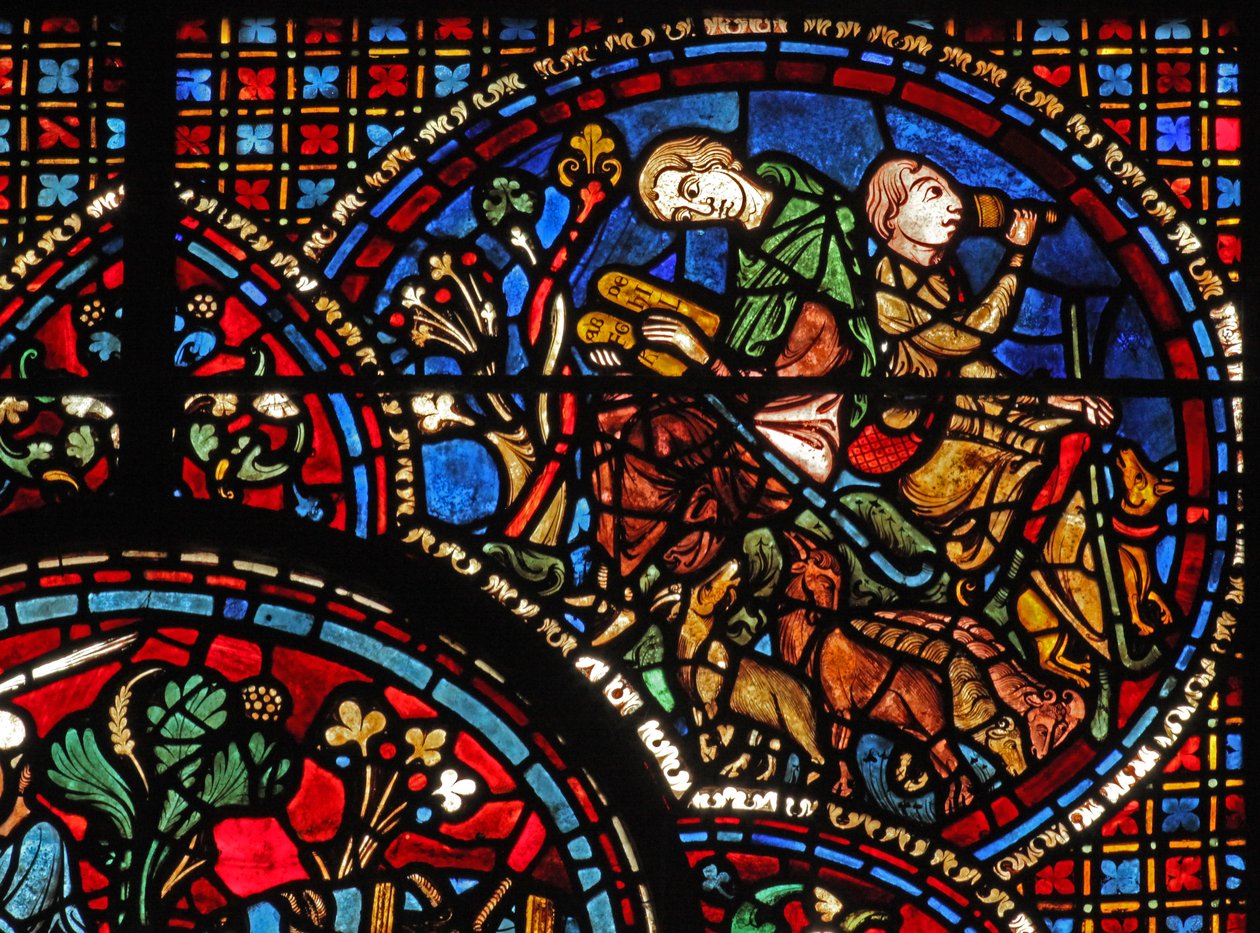 St Lubin-vinduet: studerer, mens hans ledsager drikker, mens de vogter fårene, (w45) af French School