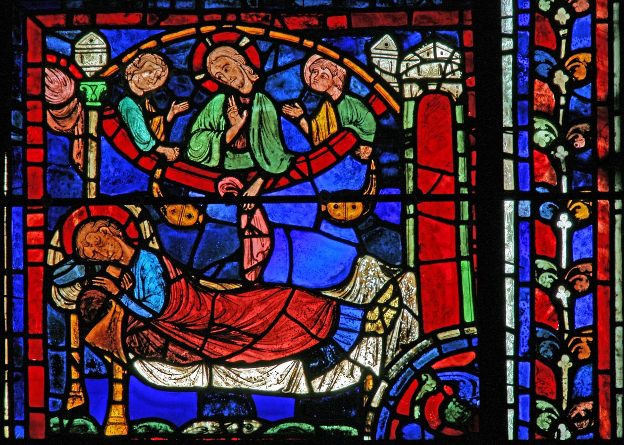 St Martin-vinduet: den hellige Kristus dukker op i en drøm (w20) af French School