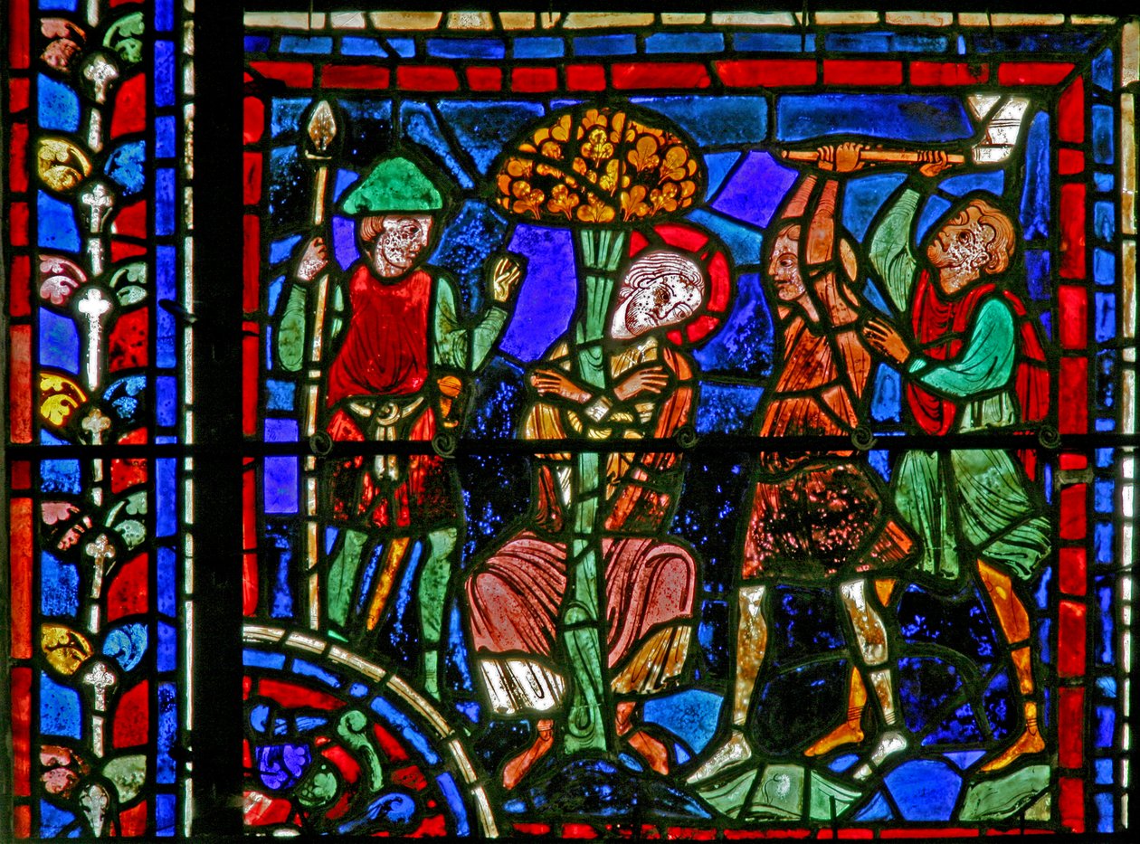 St Martin-vinduet: helgenen er bundet til et træ af to soldater (w20) af French School