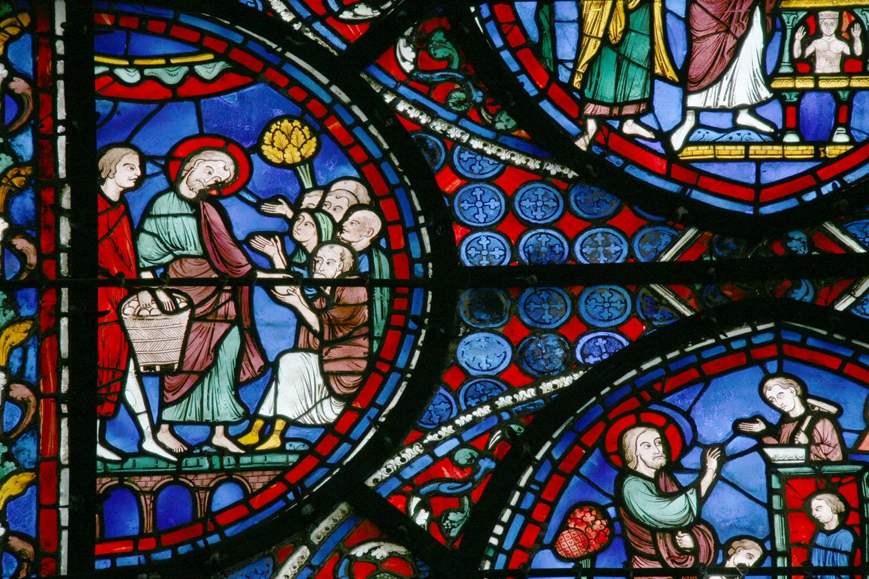 St Thomas-vinduet: uddeler brød til de fattige (w23) af French School