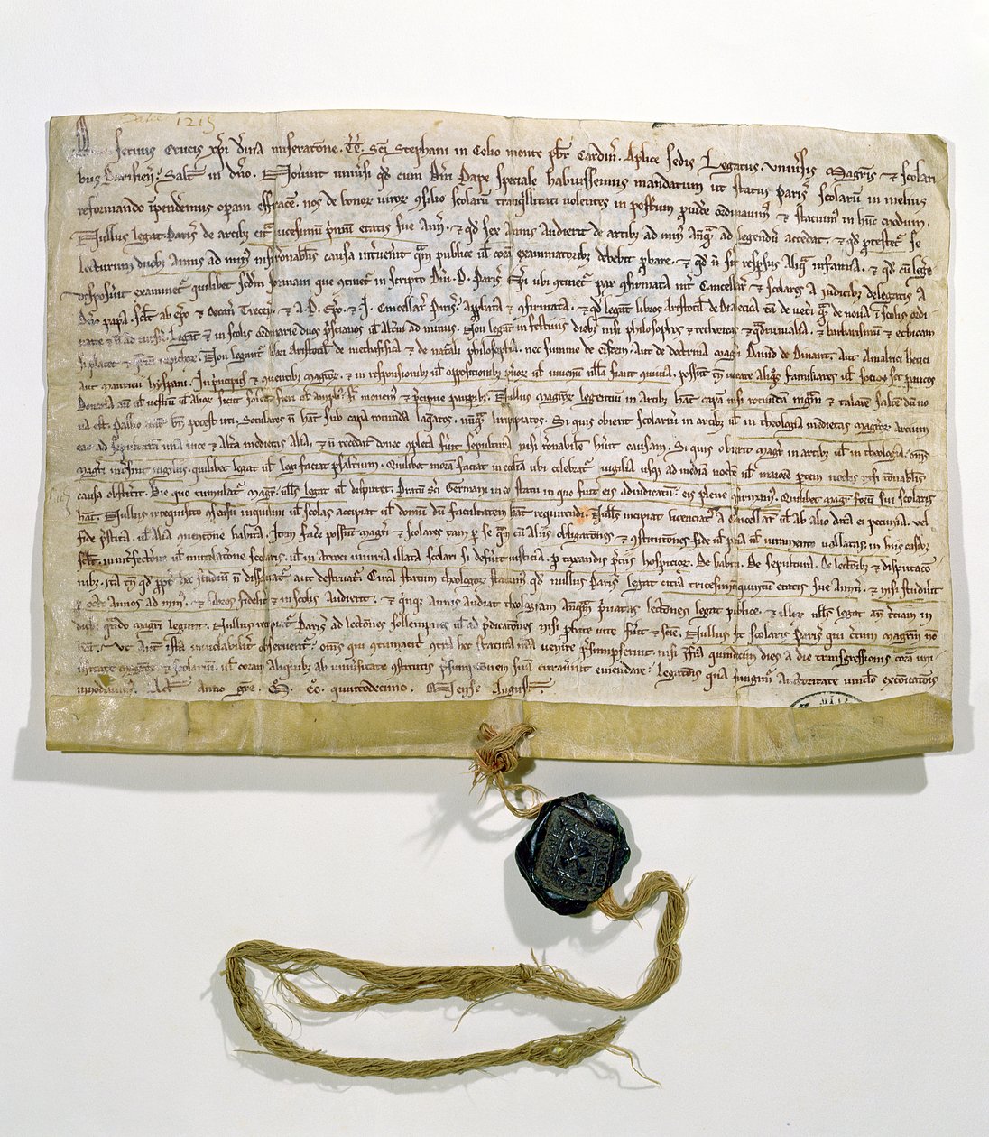 Statutterne for universitetet i Paris, produceret og givet af kardinal Robert de Courson, pavelig legat, i august 1215 (vellum og voks) af French School