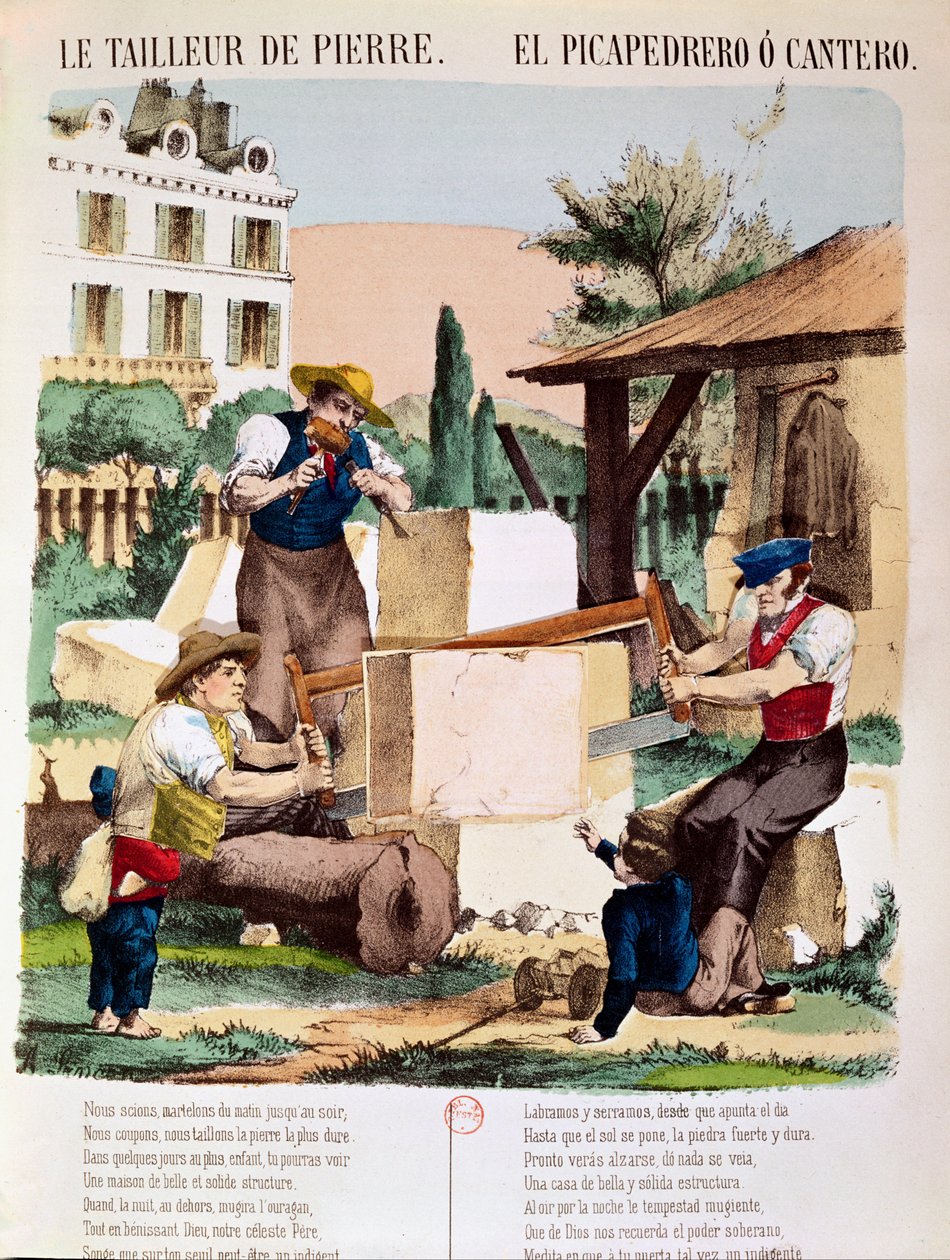 Stenhuggere, illustration fra en børnebog, c.1890 af French School