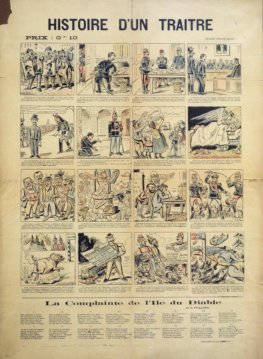 Historien om en forræder, anti-Dreyfusard tegnefilm og sangark af French School