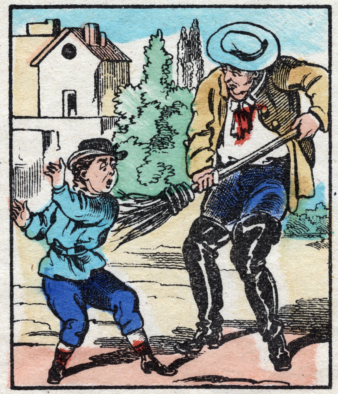 Fejemaskinen. Indgravering i "" La chanson des metier"". Epinal billeddannelse, slutningen af det 19. århundrede. Privat samling af French School