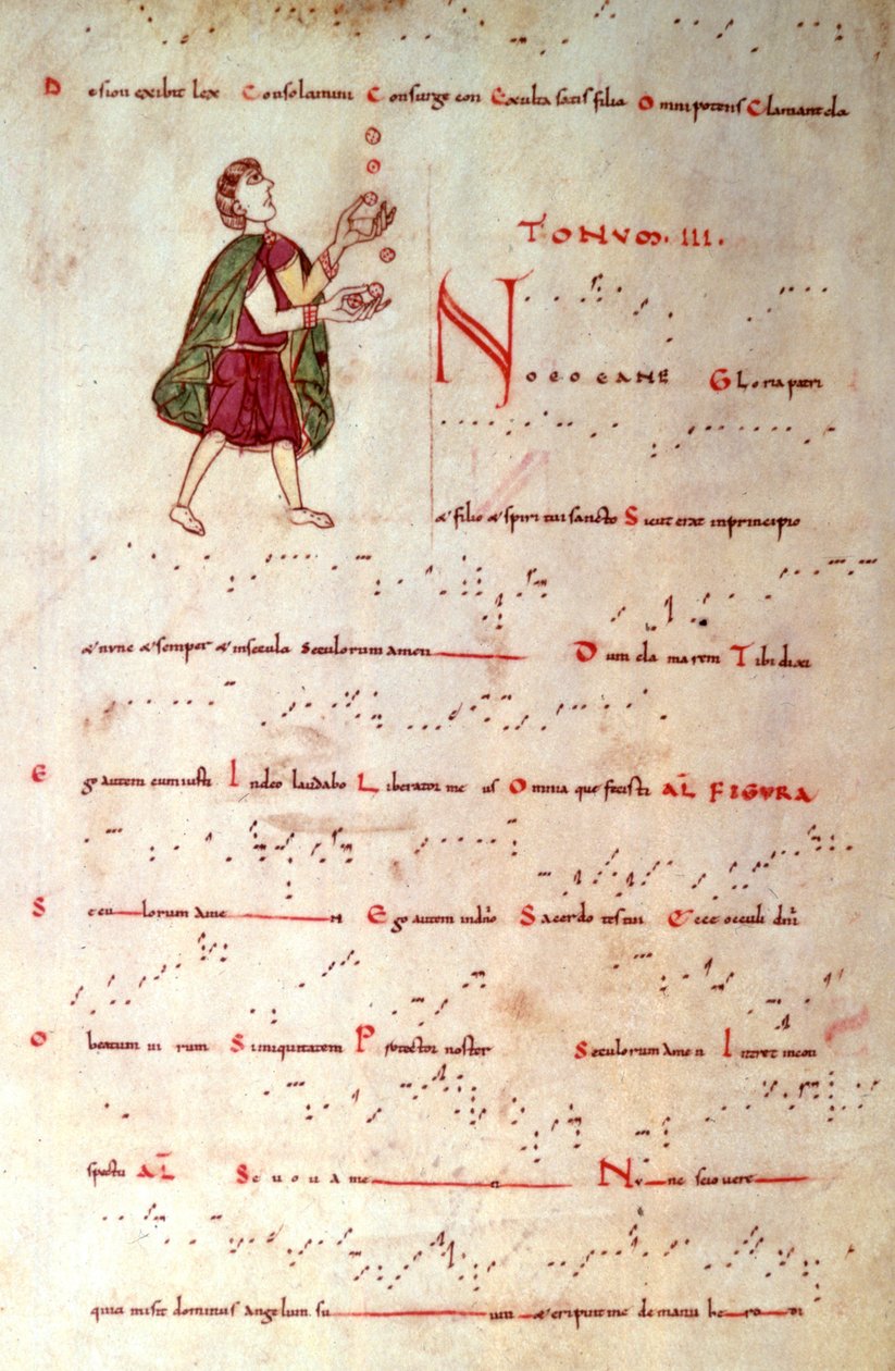 Den tredje tilstand, fra en tonary i akvitansk notation (vellum) af French School