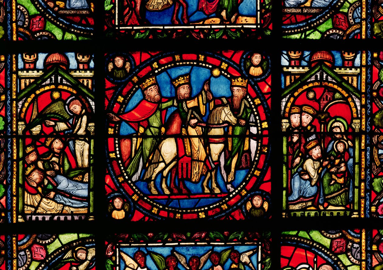 The Three Magi, detalje fra et vindue, der viser historien om Jomfruen af French School
