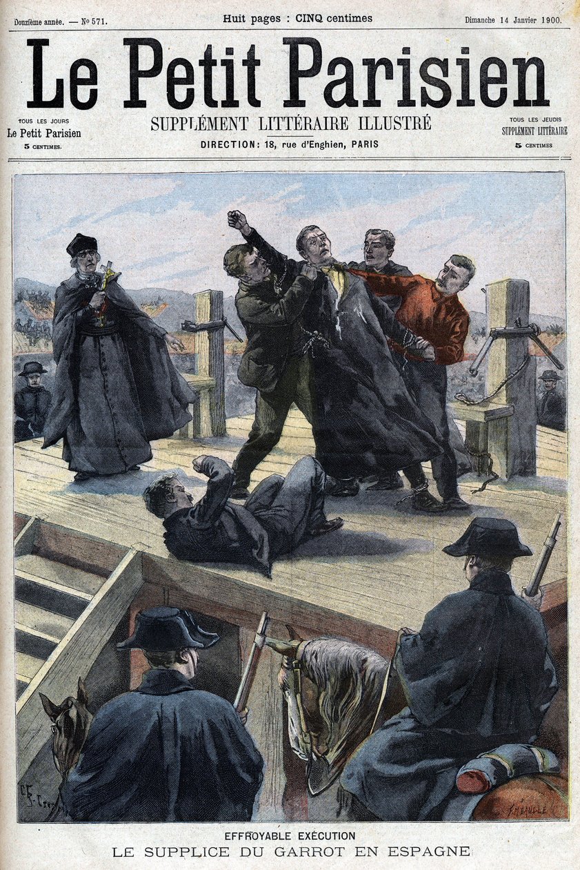 The Torment of the Garrot: Den forfærdelige henrettelse af Lucio Alvarez i Spanien i Cervera - i "" Le Petit Parisien"" af French School