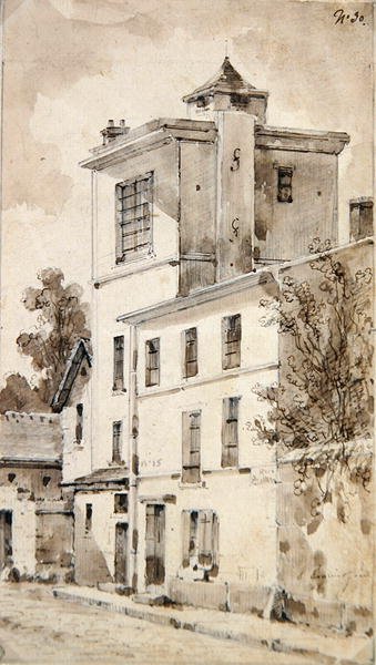 Tårnet, hvor Louis-Jacques Daguerre gjorde sine opdagelser (akvarel på papir) af French School