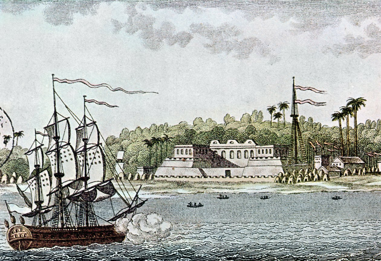 Byen St. Louis, Senegal, fra LAfrique af R. Geoffroy, 1814 af French School
